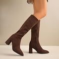 thumbnail image 5 of Women Pointed Toe Knee‑High Boots, Soft Stretch Suede Tall Long Boots, Side Zipper Chunky Block Heel Dress Boots for Fall Winter, 5 of 9