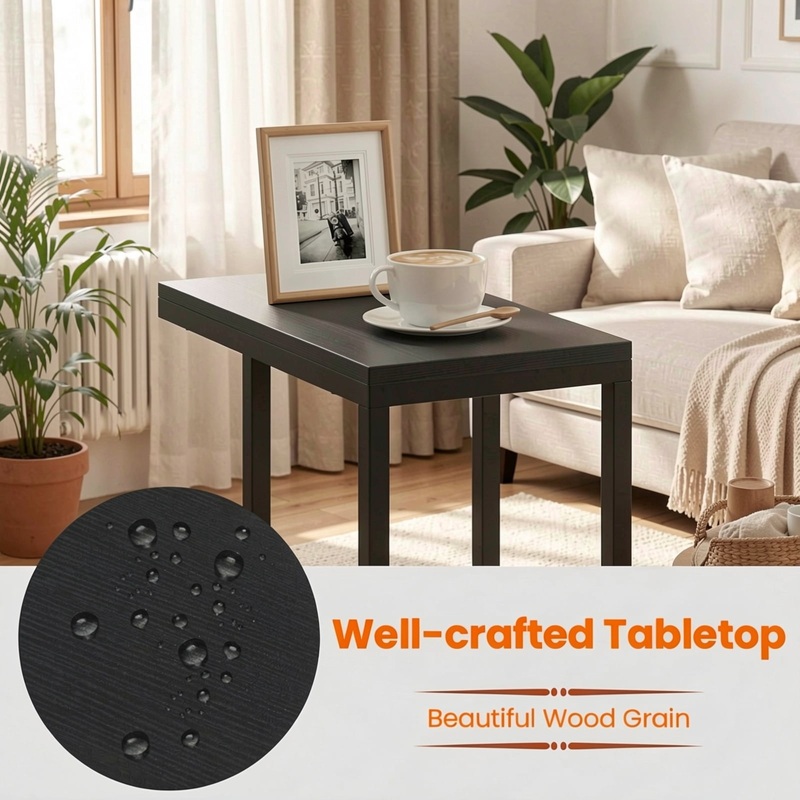 Furnibear C-Shaped End Table, Narrow Side Table for Sofa and Couch with Heavy-Duty Metal Frame, Space-Saving Snack Table for Living Room, Rustic Brown