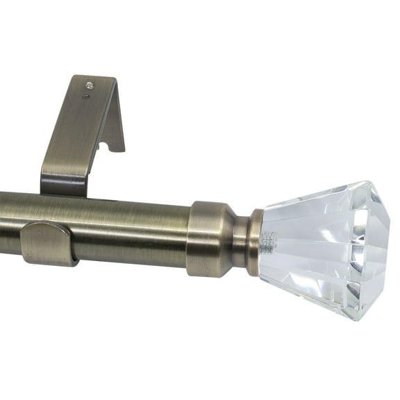 Meriville Tondo 1-Inch Diameter Single Window Treatment Curtain Rod, Crystal Finial (48"-84", Antique Brass)