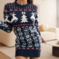 thumbnail image 1 of Vestido Vestido de punto de Jacquard de Navidad novedad vestido suéter de mujer alce árbol de Navidad moda Casual cuello redondo vestido de fiesta de vacaciones Cgtredaw Azul marino T L para Mujer, 1 of 8