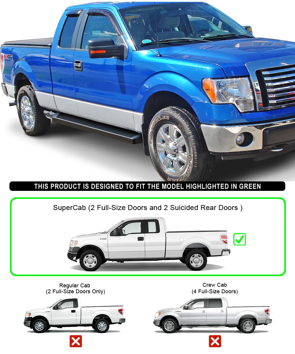 APS Black Running Boards Style Compatible with Ford F150 2004-2014 Super Cab (Exclude Heritage Edition) (Nerf Bars Side Steps Side Bars)