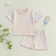 thumbnail image 2 of TOWED22 Toddler Boy Clothes Outfits 2 Pieces T-shirts and Shorts Summer Outfit Striped Shirt Short Set(Beige,0-6 M), 2 of 6
