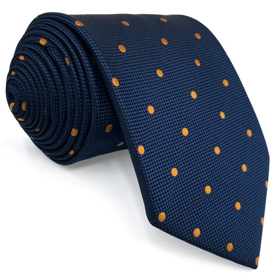 Dotty Mens Necktie Navy Blue Orange Dots for Business Classic Medium 57.5"