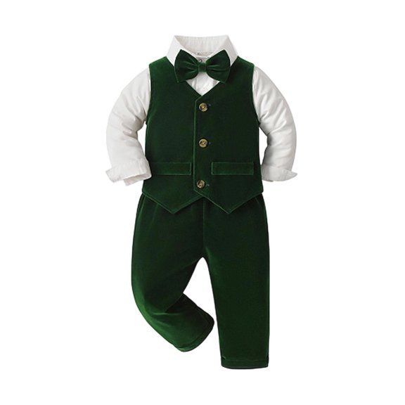 JAJAHO Toddler Boys Suit Set Kids Boy Formal Outfit Velvet Waistcoat And Pants With Button Up Shirts 3 Piece Set 1-7Y
