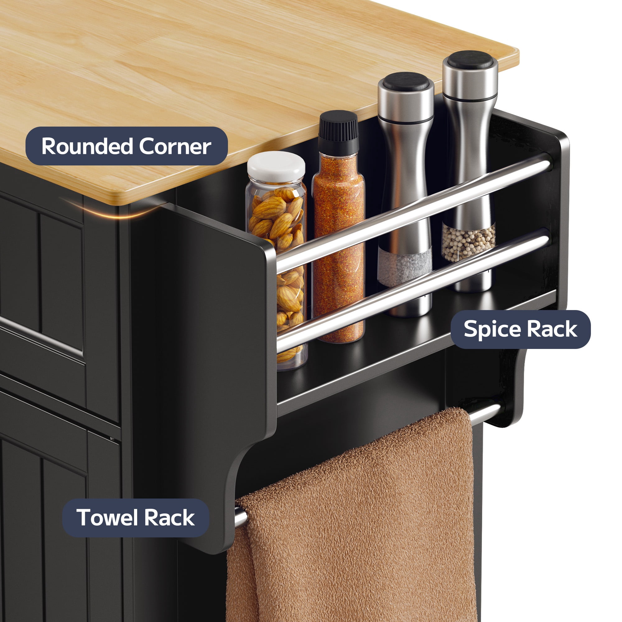 Asofer 33.6" Kitchen Island Cart with Storage, Adjustable Shelf & Drawer, for Dining Room, Black