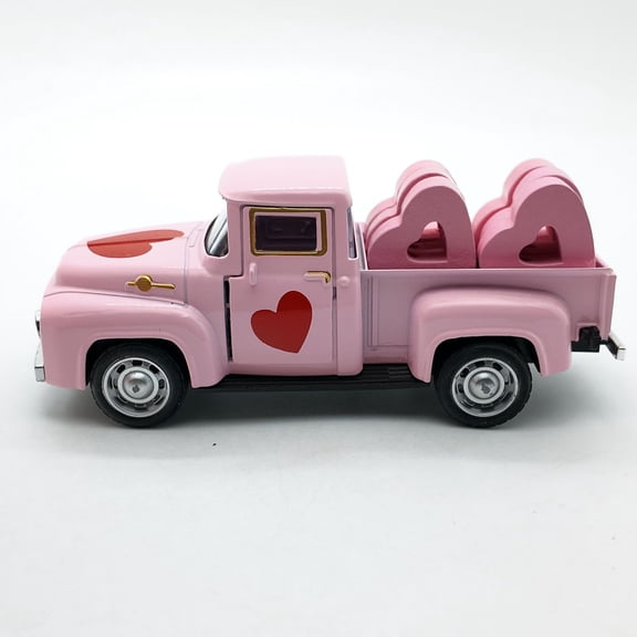 Valentine's Day Metal Truck Decor,Wedding Anniversary Metal Truck with 6Pcs Heart Ornaments,Farmhouse Vintage Pickup Car Decor for Tabletop Centerpiece Home Kitchen Decorations