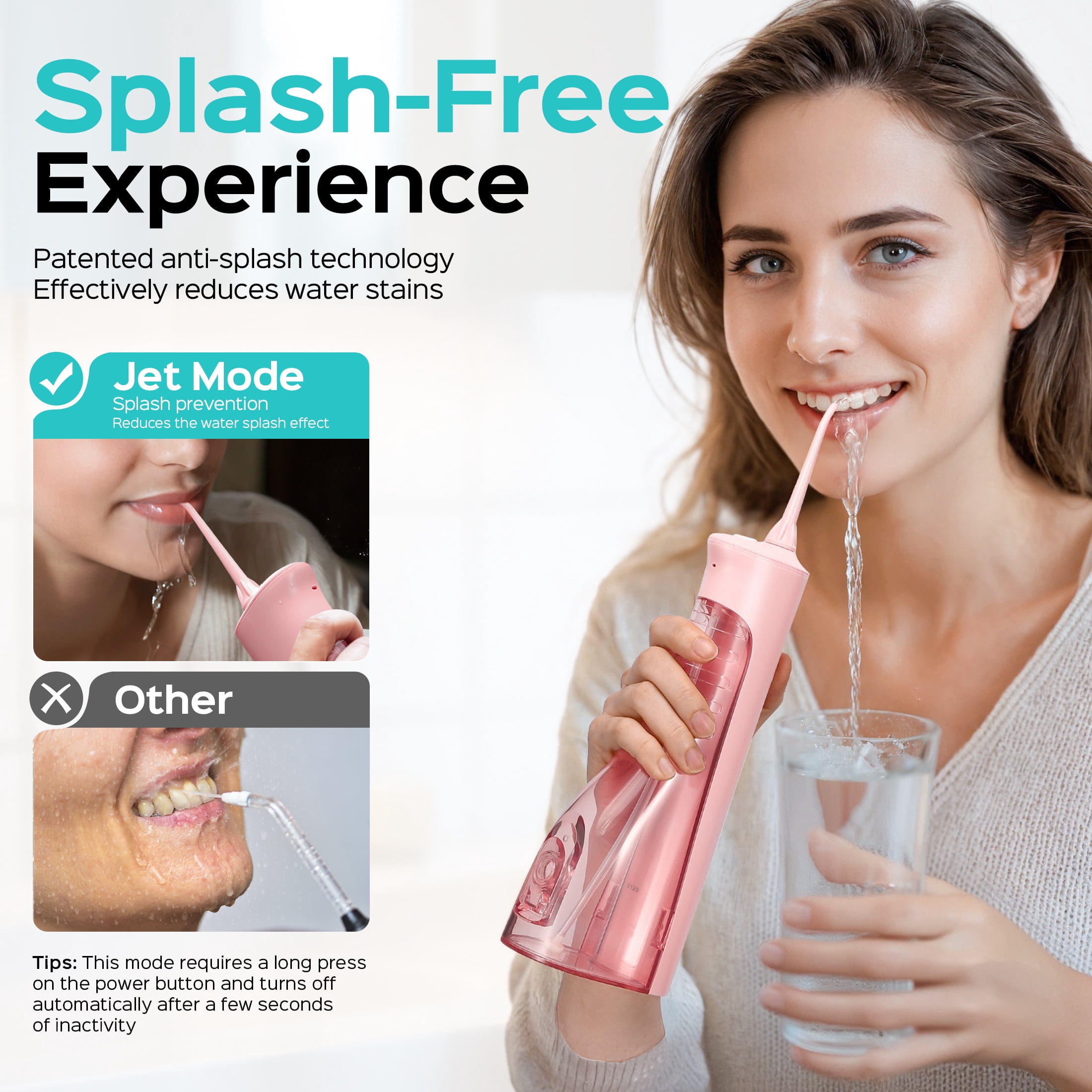 COSLUS CX50 Water Dental Flosser Pick for Teeth,4 Modes 5 Intensities,Portable Rechargeable Water Dental Flosser Dental Oral Irrigator for Travel Home Pink