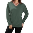 thumbnail image 3 of OutfitShow Womens Long Sleeve Sweatshirt Casual Fall V Neck Pullover Tops with Pockets,Sizes S-3XL, 3 of 8