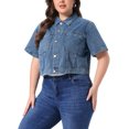thumbnail image 4 of Agnes Orinda Women's Plus Size Cropped Denim Jackets Classic Lapel Short Sleeve Button Down Washed Casual Jean Jacket with Pocket 3X Gray Blue, 4 of 6