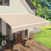 AECOJOY 13' x 8' Manual Retractable Patio Awning,Outdoor Awning Retractable Sunshade Shelter-Beige