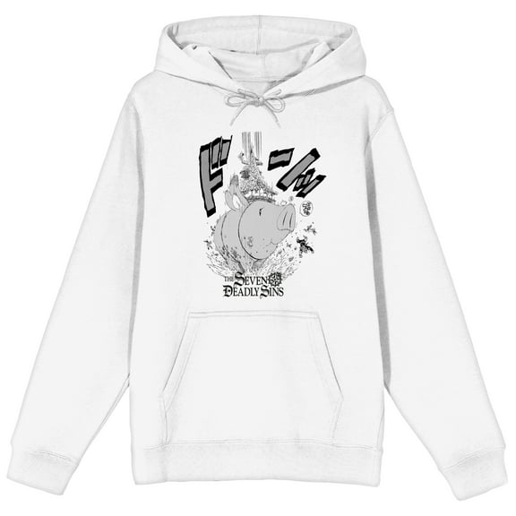 Seven Deadly Sins Manga Hawk Long Sleeve White Adult Hooded Sweatshirt -Medium