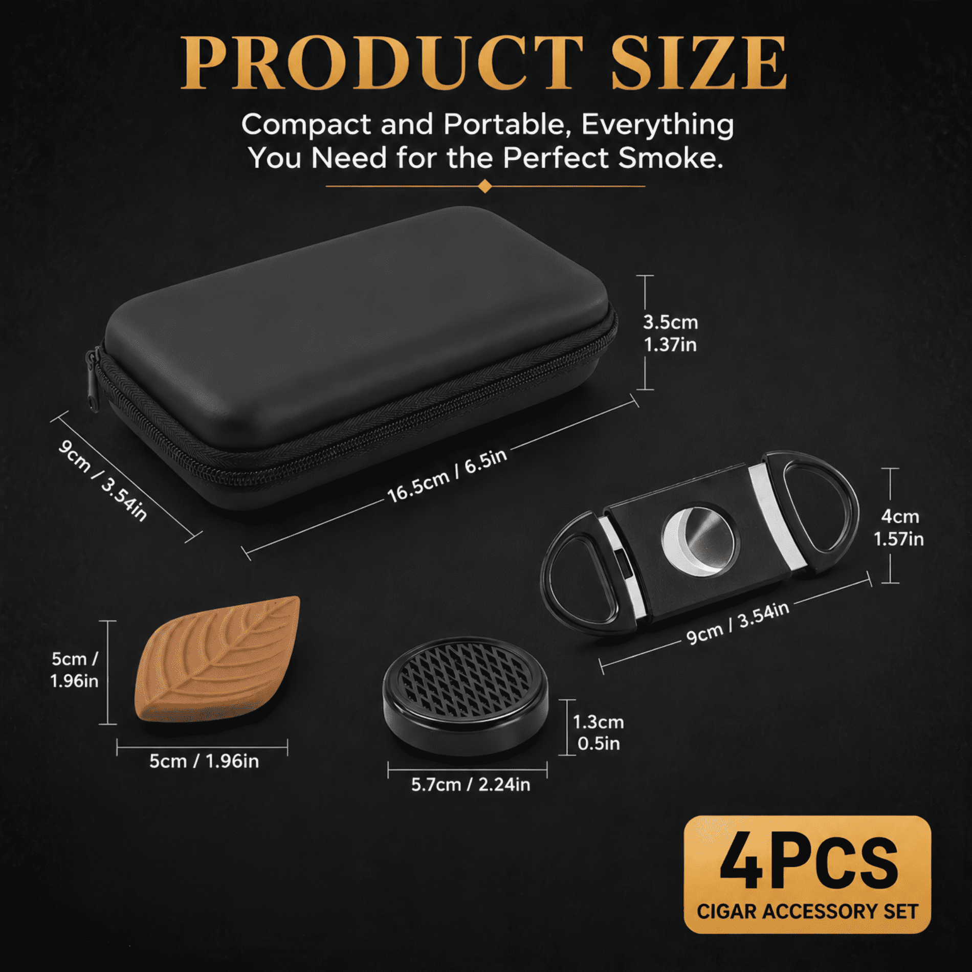ChrumpTon Portable Cigar Travel Case with Cutter, Humidifier & Moisture Tablet – Black Cigar Storage Box, Men’s Gift Accessory (Cigar Not Included)