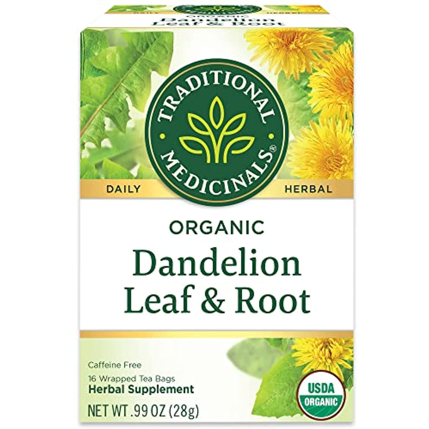Traditional Medicinals Organic Dandelion Leaf & Root Herbal Tea, Supports Kidney Function & Healthy Digestion, (Pack Of 3) - 48 Tea Bags Total