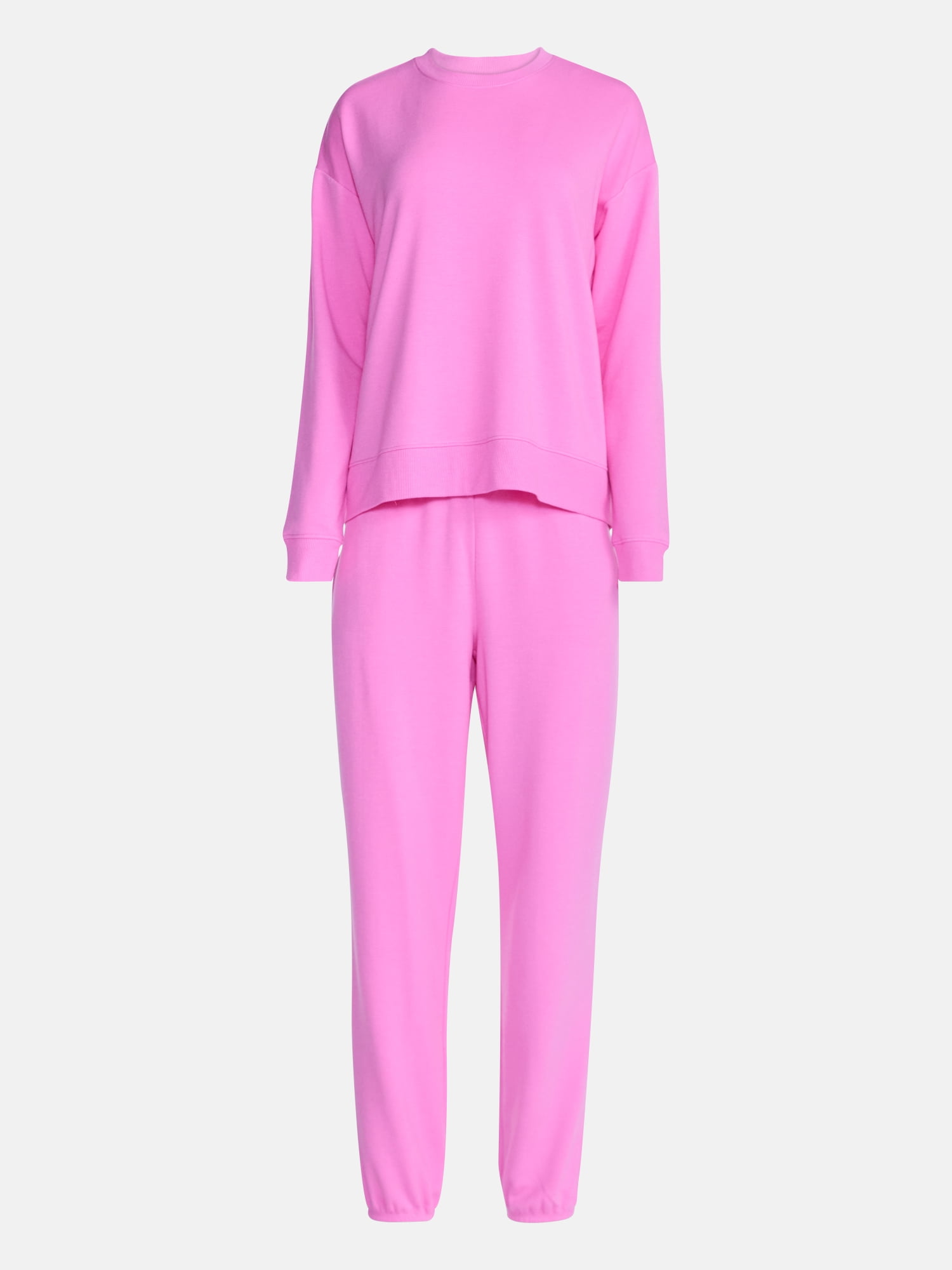 Joyspun Women's Fleece Lounge Sleep Top and Joggers, 2-Piece Pajama Set, Sizes XS-3X
