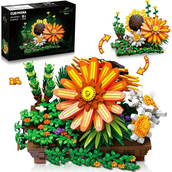 GZBrick Sunflower Flower Bouquet Building Sets Botanical Bonsai for Adults Compatible with Lego