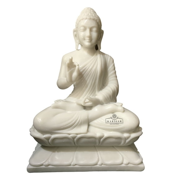 Buddha statue 18 inches Big White Marble YOGA meditating Buddha idol Hand carved marble Large Buddha sculpture Peace lord figurine God Home Garden Décor Gift Sculpture Spiritual Anniversary Gifts
