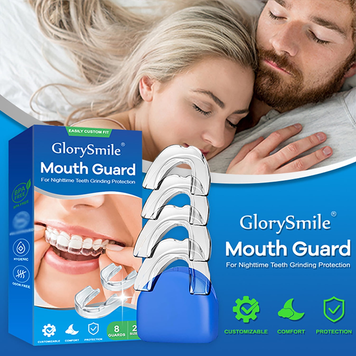 Anti Grinding Night Guard for Teeth Clenching - Reusable EVA Dental Guard, Sleep Aid Mouthguard for Teeth Grinding Protection & Quiet Sleep, Portable & Easy Clean Design