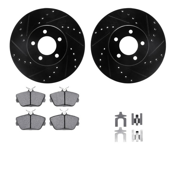 Dynamic Friction Company Front Brake Rotors-Drilled and Slotted-Black with 5000 Advanced Brake Pads includes Hardware 8512-54337