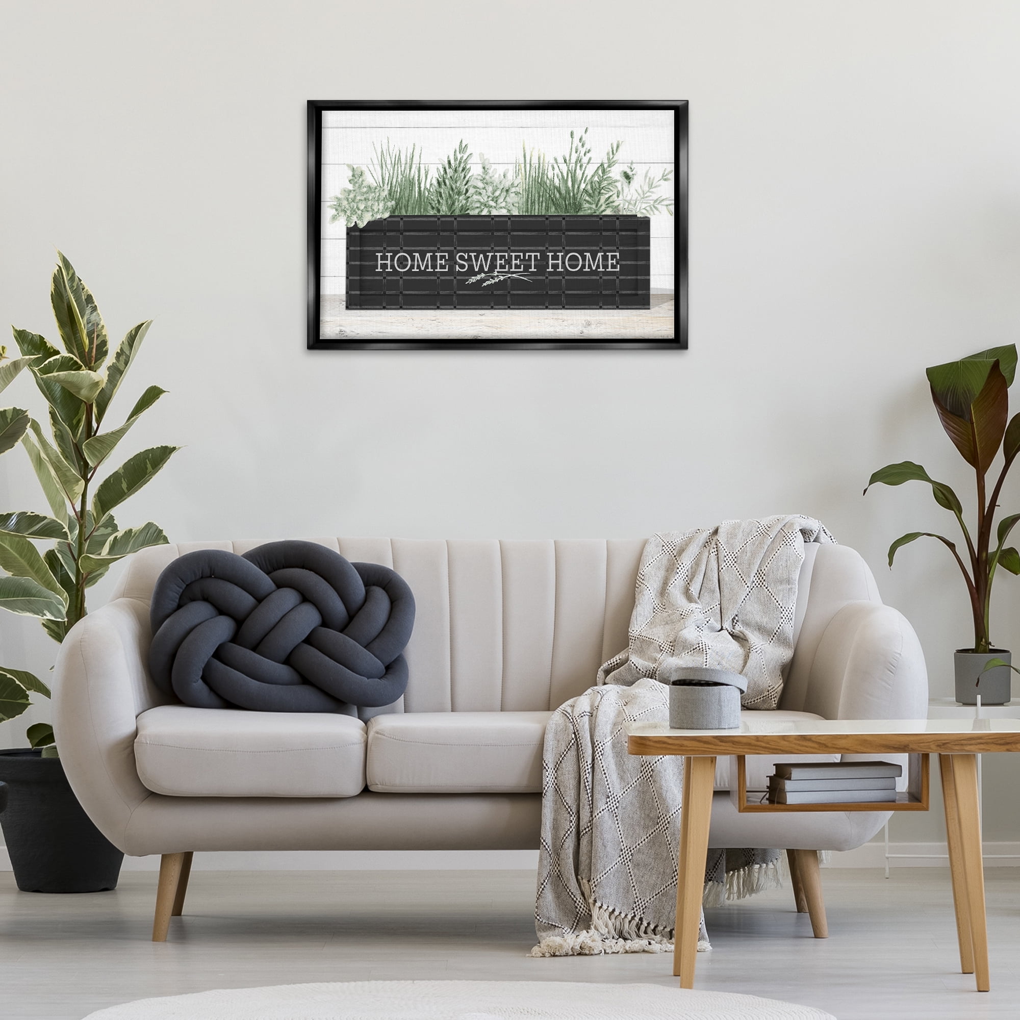 Stupell Industries Sweet Home Garden Box Botanical & Floral Painting Black Floater Framed Canvas Art Print Wall Art, 31 x 21