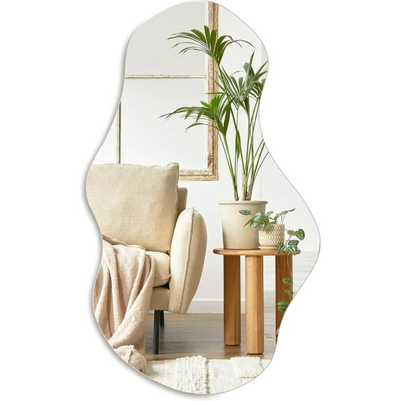 PERFNIQUE Irregular Wall Mirror, 35''x21'' Asymmetrical Mirror for Bathroom Living Room Entryway, Wall Mounted