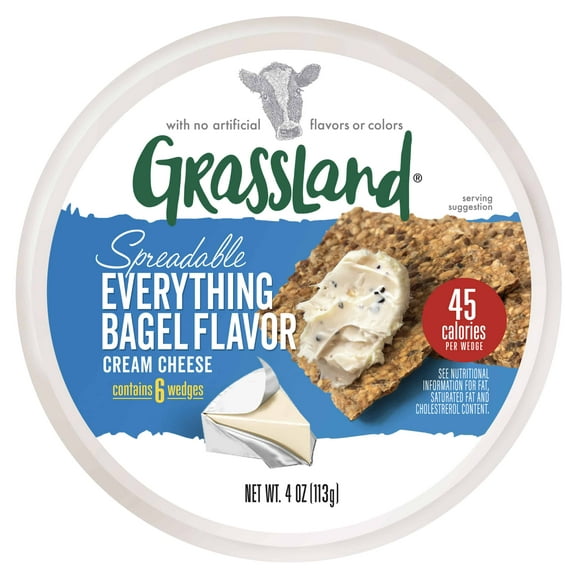 Grassland Everything Bagel Spreadable Cream Cheese, 4 oz., 6 Individually Wrapped