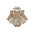 thumbnail image 1 of Nituyy Robe Barboteuse d'Automne pour Bébés Filles en Tweed Côtelé Patchwork à Manches Longues Col Rond avec Bandeau Nœud, 1 of 9