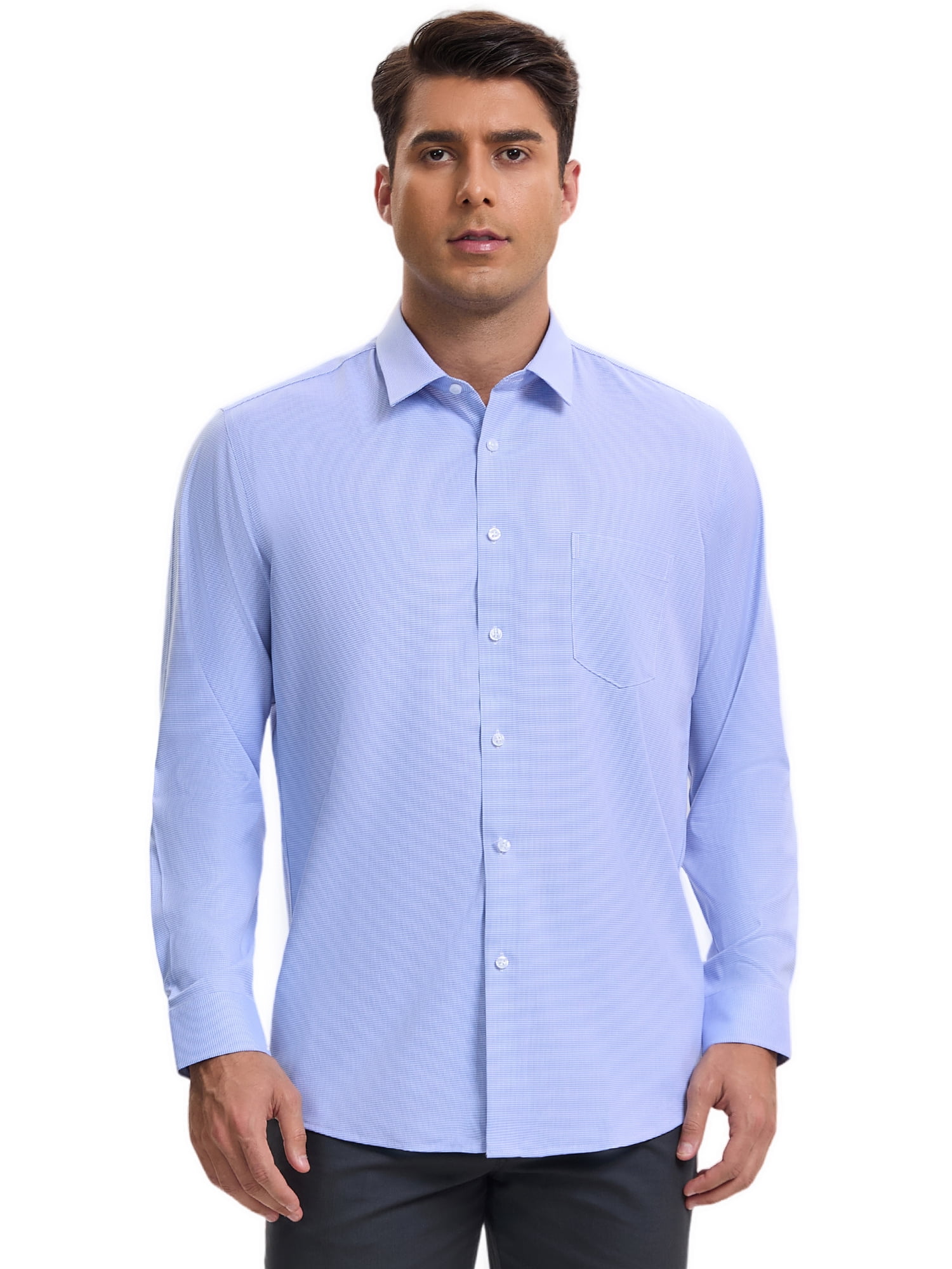 DARING DIVA Men's Plaid Long Sleeved Button Down Houndstooth Dress Shirts L Light Blue