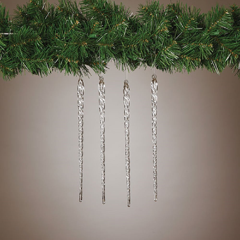 Spun Glass 10 Inch Icicle Christmas Tree Ornaments Set of 4 Holiday Decoration
