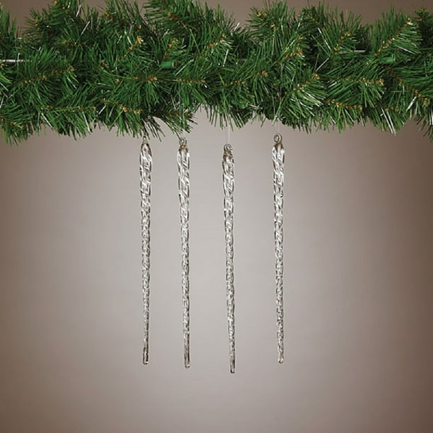 Spun Glass 10 Inch Icicle Christmas Tree Ornaments Set of 4 Holiday Decoration
