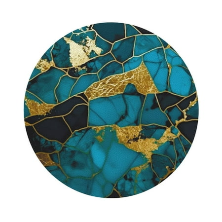 

Salouo Watercolor Blue Marbled Print Round Coaster Drink Coasters Leather Bar Beer Beverage Coasters for Drinks Set of 4 for Tabletop Protection Coffee Table Decor