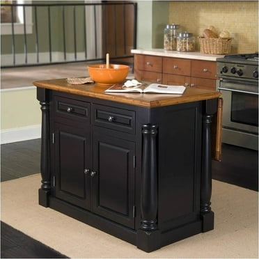 Bowery Hill Solid Hardwood Kitchen Island in Black and Oak
