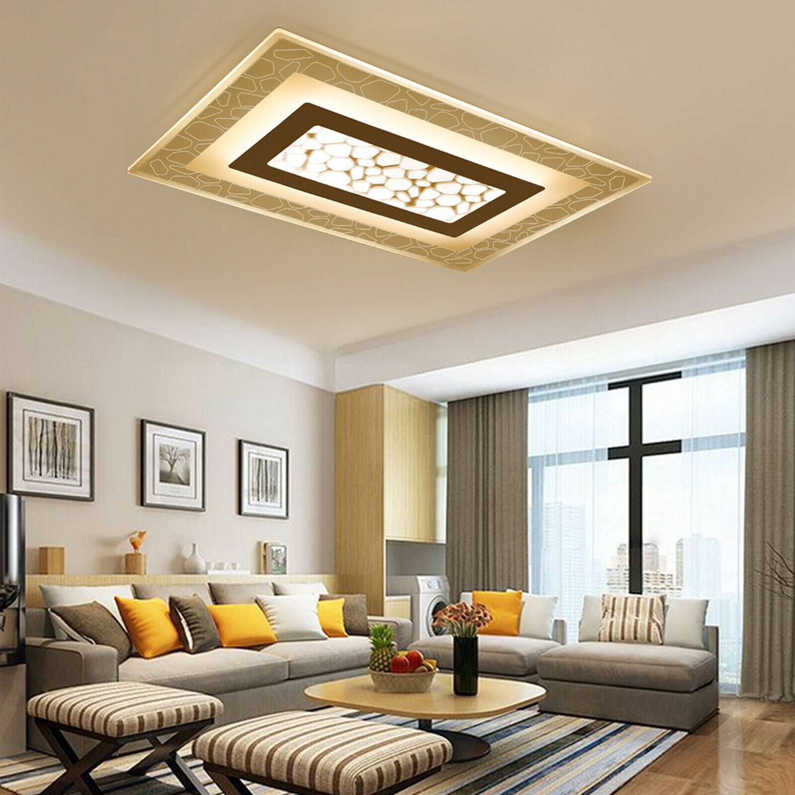 Loyalheartdy Acrylic Dimmable LED Ceiling Light, 35.4" 76W Flush Mount Chandelier Lamp Fixture w/Remote for Bedroom, Kitchen