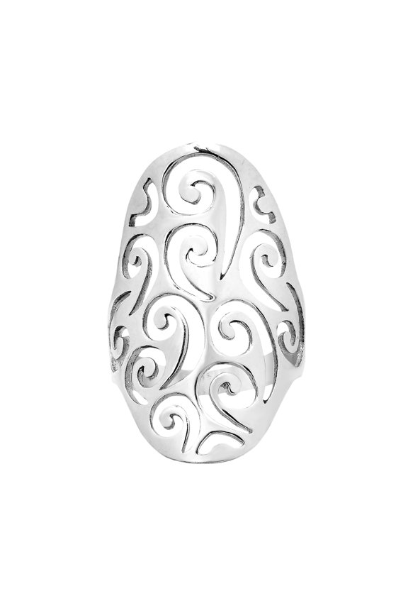 Large Open Oval Vintage Swirl Statement .925 Silver Ring for Female Anniversary Size-8