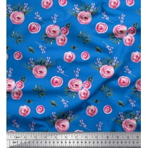 Soimoi Blue Cotton Duck Fabric Leaves & Ranunculus Floral Print Fabric by the Yard 44 Inch Wide