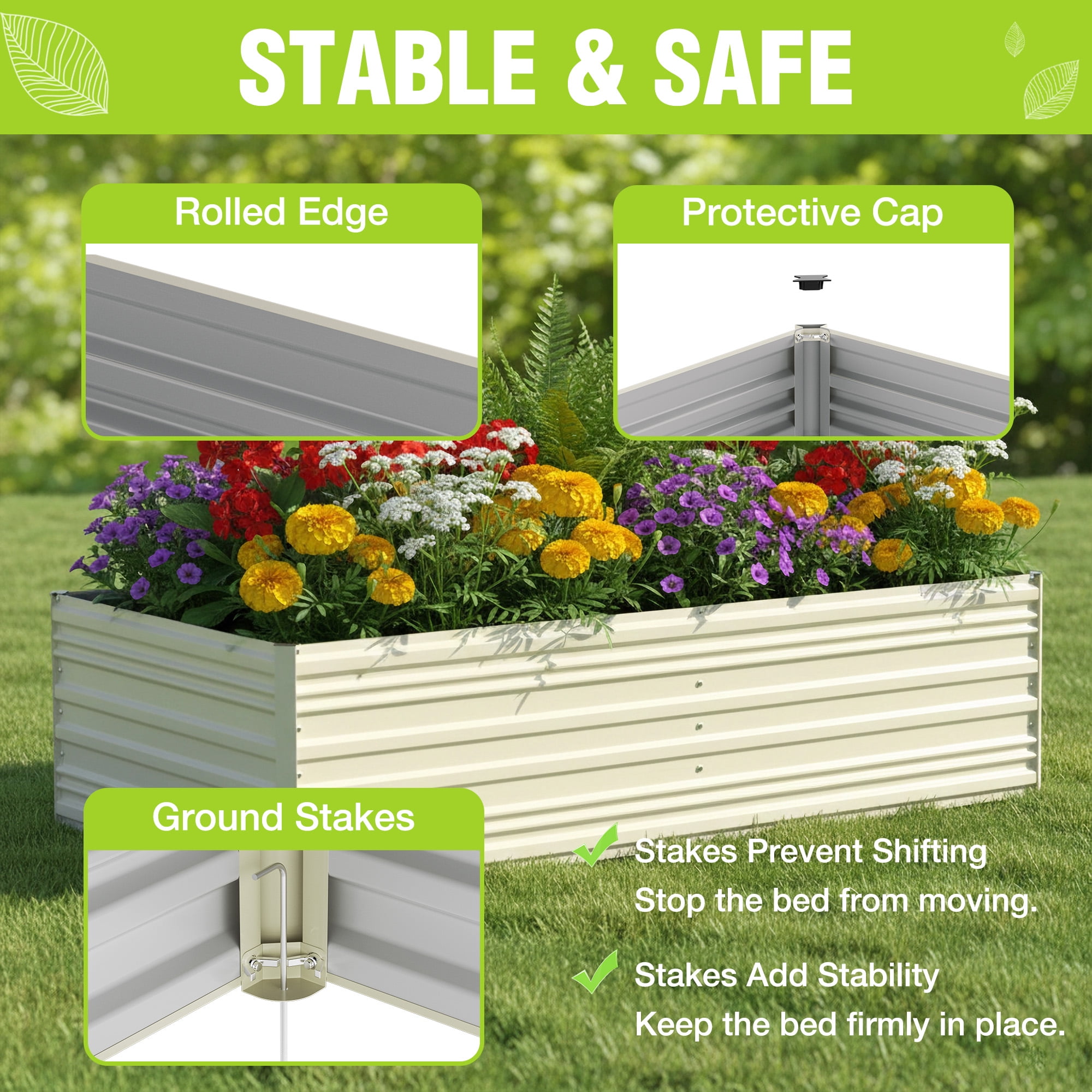 WORKPRO Galvanized Raised Garden Bed, 7.5 x 4 x 2 ft Outdoor Garden Planter Box for Vegetables, Flowers and Herbs, White