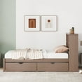 thumbnail image 2 of Miniyam Twin Size Bed with Built-in USB Port, Bookcase, Drawers for Kids and Teens, Walnut, 2 of 7