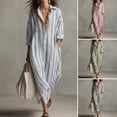 thumbnail image 2 of Quixlent Loose Shirt Dress for Women Casual Long Sleeve V Neck Striped Long Dress Travel Vacation Maxi Dress with Pockets, 2 of 8