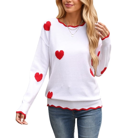 Fall Sweaters for Women 2026 Scalloped Crewneck Pullover Sweaters Lightweight Heart Knit Sweater Tops Shermie
