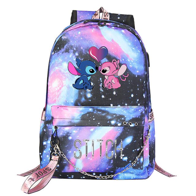 Stitch Kawaii niños niñas niños escuela libro bolsas mujeres Usb cadena mochila lona hombres Laptop mochila mochila