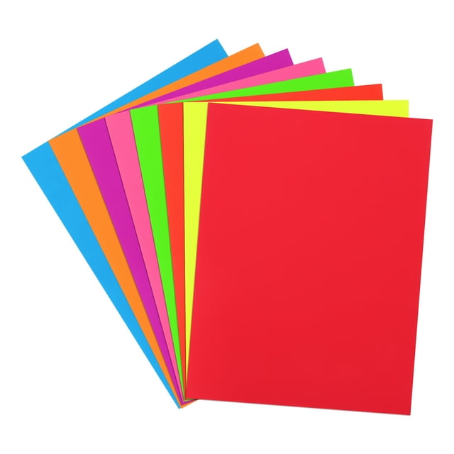 24 Hojas de Papel Neón 8"x11" 250gsm Cartulina Fluorescente Brillante, Colores Surtidos