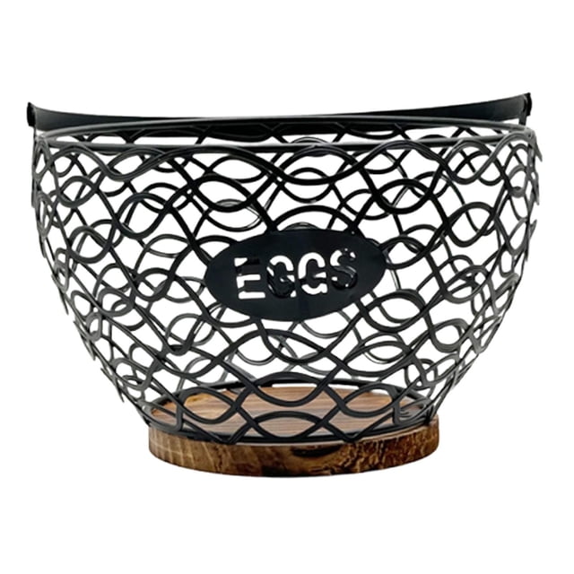 Cesta para huevos de gallina, soporte para huevos, contenedor multiusos con base de madera, decorativa. Negro L