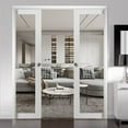 thumbnail image 3 of Sliding Double Pocket Door Clear Glass | Lucia 2166 White Silk | Kit Trims Rail Hardware | Solid Wood Interior Bedroom Bathroom Closet Sturdy Doors-48" x 80" (2* 24x80)-Clear Glass, 3 of 6
