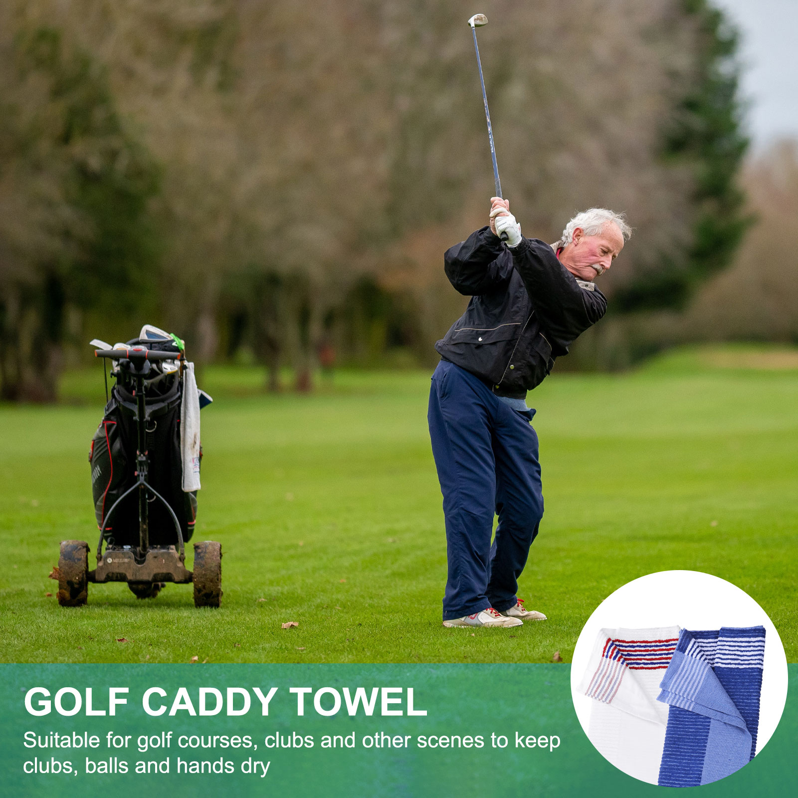 Uxcell Large Caddy Towel 22" x 44", Caddie Style Golf Towels Cotton Camping Towels, Multicolor 2 Pcs