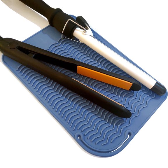 Large Silicone Heat Resistant Mat for Curling Irons, Hair Straightener, Flat Irons and Hair Styling Tools 9" x 6.5", Blue
