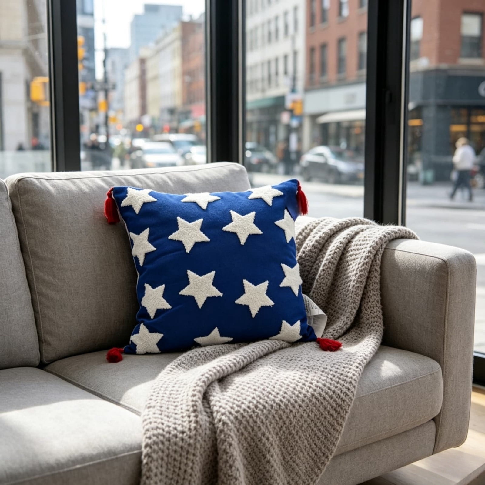 Patriotic Star Pillow 4th of July Decorative Pillows, Red Blue and White Outdoor Pillows, 18" X 18" USA Throw Pillows for Couch, Living Room, Bed