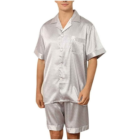 

gakvbuo Pajamas For Men Set Men Solid Casual Button Closure Print Short-sleeve Pajama Shorts Set With Pockets