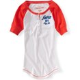 thumbnail image 1 of Aeropostale - Camiseta henley de béisbol acanalada para mujer, color blanco, mediano Aeropostale henley, 1 of 1