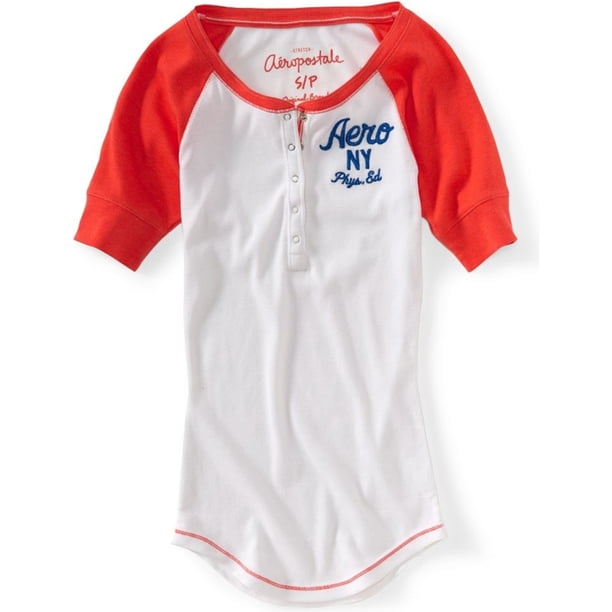 Camiseta Henley de Béisbol Acanalada Aeropostale Mujer Blanco Grande