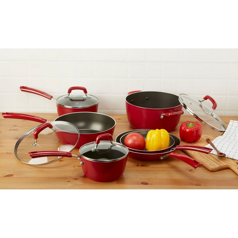 Mainstays Non-Stick Red Cookware Set, 10 Pieces 