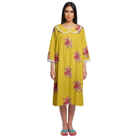 

Moomaya Button Placket Knee Long Nightdress For Women Printed Nightwear